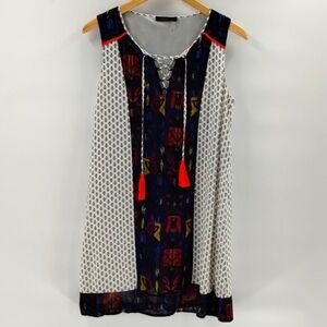 THML Anthropologie sheath dress size small sleeveless tribal black white
